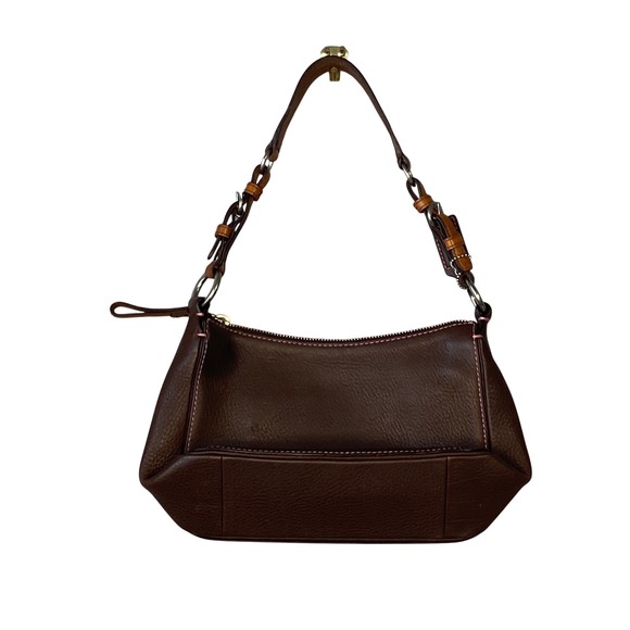 Coach Chelsea Brown Pebble Leather Shoulder Bag Purse Handbag w Pink Stitching - Picture 2 of 13